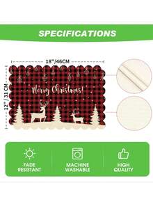 2pcs/4pcs Creative Christmas Party Linen Insulated Mat With Wavy Edge Non-Slip 12*18 Inch Heat Resistant For Christmas Holiday Farmhouse Family Gathering And Party Decoration Placemat