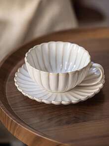 1set Petal Flower-Shaped Coffee Cup And Saucer Set, Kiln - Changed Ceramic Process, Underglaze Color Decoration, Afternoon Tea Cup And Saucer, For Home Use, Coffee Latte Art, Artistic Drinks, High - Appearance Value, For Entertaining Guests, Elegant And Romantic - Multicolor - View 9