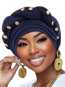 Women African Turban Pre-Tied Twisted Beanie Cap Headwear Soft Stretchy Turbans - 黑色 - 查看 8
