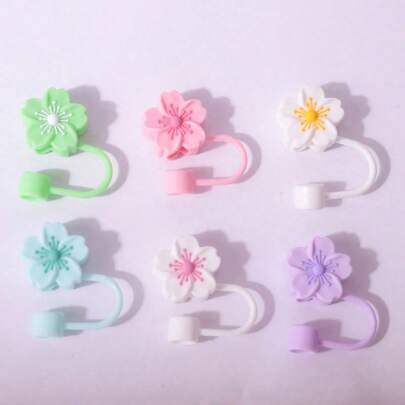 12/6/4/1pc Cartoon Flower Straw Cover Cap,Compatible With Stanley Cup Accessories For Cup, Silicone Straw Topper Fit 30&40 Oz Tumbler With Handle,Creative Cherry Blossom Straw Cap Cap, ,10mm Cute Drinking Straw Tip Covers For Cups Accessories