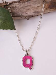 1pc Western Country Style Vintage Textured CCB Multicolor Leopard Print Black & White Plaid 26 Letter Minimalist Pendant Necklace, Sweater Chain