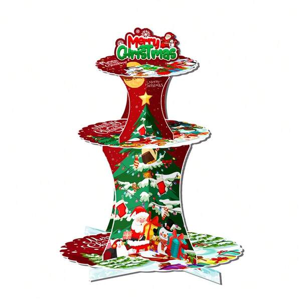 Christmas Theme Party Cartoon Santa Claus Corrugated Paper Cake Stand, Party Cake Decoration