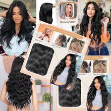 26In Long Black Wigs For Women Long Wavy Middle Part Wig Synthetic Hair For Women's Daily And Party Use