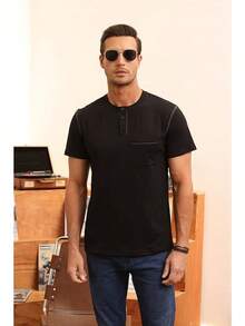 Henley Shirts Slim Fit Button T-Shirthalloween - 黑色 - 查看 10