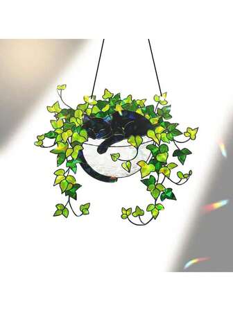 1pc Acrylic Cat Window Hanging Sunlight Catcher, Designed With Ivy Planter, Suitable For Halloween Decoration, Home Window Decor, Indoor/Outdoor Wall Decor, Holiday Party (Please Remove Protective Film Before Use, Acrylic Material Is Not Glass). Home Decor, Room Decor.