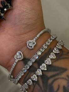 Fashionable & Elegant Heart-Shaped Bracelet, Zinc Alloy With Rhinestones Jewelry, Suitable For Men & Women, Party/Birthday Gift - Diamond Heart Bracelet - View 8