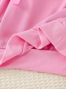 2件套少女可爱粉色蝴蝶结上衣和休闲蝴蝶结雪花牛仔裤套装，秋冬新款 - 粉色 - 查看 6