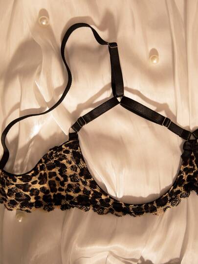 Leopard Print Kanten Patchwork Mesh Crotchless Panties Women Verleidelijke Lingerie Set view 6