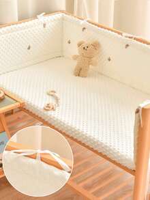 1pc Baby Crib Integrated Soft Bumper Pad, Infant Bed Rail Protector, Newborn Cartoon Embroidery Cushion Crash Pad, Children Anti-Collision Fence - Happy Bear - View 3