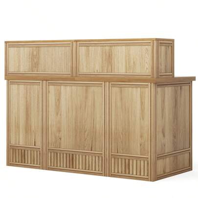 Reception Desk With Counter, 57-Inch Rustic Front Receptionist Table, Boho Welcome Desk Checkout Counter For Office, Retail, Lobby, Beauty Salon