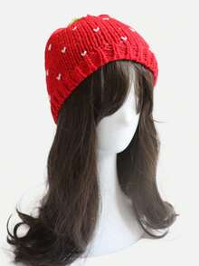 1 Piece Ladies' Cute Red Strawberry Hat Knitted Warm Hat Soft And Warm Suitable For Daily Leisure Vacation, Fall / Winter