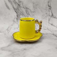 125ml Ceramic Coffee Cup & Saucer Set, Gold Bow Decor, Household Party Gift, Suitable For Drinking Coffee, Tea, Afternoon Tea, Electroplated In Various Colors