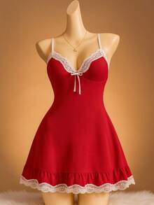 SOFUSEN Women Chemise Modal Sleepwear V-Neck Full Slip Lace Lingerie Sexy Nightgowns Nightgown, Nighty For Women Sexy , Super Soft Comfortable Modal Sleepwear With Decent Floral Lace Detail, No Worries Scratch The Skin You Will Fall In Love With The Smooth Feeling. - 紅色 - 查看 1