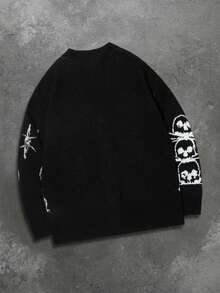 Unisex Retro Dark Style Patterned Long Sleeve Button-Up Knit Cardigan Sweater, Suitable For Spring, Autumn, Winter, European And Asian Fashion