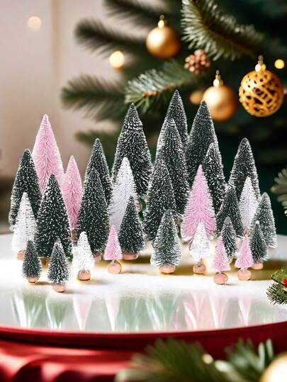 1/10 buah Pohon Natal Mini Buatan - Pohon Sikat Botol dengan Alas Kayu, Dekorasi Natal, Untuk Dekorasi Meriah, Pohon Pinus Miniatur Kecil untuk Kerajinan Meja Natal, Dekorasi Meja Dalam Ruangan, Ideal untuk Pesta dan Kerajinan Meja Makan Keluarga.