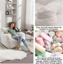Bean Bag Chairs, Tufted Soft Stuffed With Filler, Fluffy And Lazy Sofa,Bean Bag Chair For Adult, Imperial Lounger Giant Chair For Bedroom, Living Room, White - 白色 - 查看 4