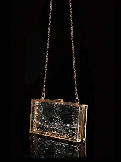 1pc Women's European And American Classic Fashion Acrylic Cracked Glacier Pattern Clutch Bag For Evening Party, Birthday, Women, High-End, Transparent, Crossbody Bag With Chain, Fashion, Party Bag Perfect For Party Wedding Prom Dinner/Banquet Matching With Holiday Party Dress Evening Dress & Sequin Dress