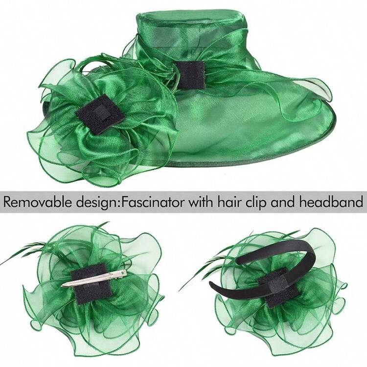5891 2025 Derby Hats For Women Girls Ladies, Organza Church Tea Party GILIGEGE Women Organza Church Fascinator British Tea Party  main image 2