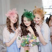 Ibeauti Fascinator Hats With Screentouch Lace Gloves Set Women Tea Party Cocktail Wedding Derby Headwear Short Gloves - 07 Xanh lá cây - Xem 6