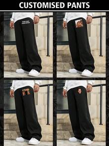 Customized Personalized Photo, Letter, Name, Logo Printed Men's Sports Pants, Customize Your Photo, Text, Name, Logo, Selfie/Baby/Friend/Idol/Couple/Family/Party/School/Sports/Pet/Love Letter Print, Logo/Business/Company Event Uniform - Black - View 2