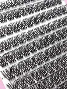 120pcs D-Curl Flared False Eyelashes, 8mm-14mm Mixed Natural Length, Single-Row Thick Cluster, DIY Lash Extension, Home Use Individual Lashes, Lash Clusters, Individual Lashes, False Eyelashes - 黑色 - 查看 5