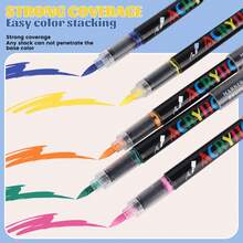 1 Box 48-Color Straight Liquid Soft-Head Acrylic Marker Set Student Non-Permeable Stackable Art Brush Interest Class Painting Watercolor Pen Graffiti Paint Soft Pen
