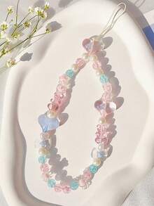 1条亚克力心形串珠手机挂绳，适合作为礼物送给母亲、家人、朋友，也可用于生日、节日等场合，是手机的精美挂饰。 - 彩色 - 查看 2