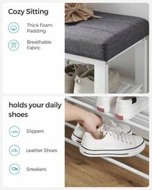 SONGMICS Shoe Bench, Storage Bench, Entryway Bench With Cushion, Shoe Shelf With Seat, Storage Organizer With Foam Padded Seat Linen Metal Frame For Living Room, Space-Saving, Modern Style, For Living Room, Bedroom, Hallway