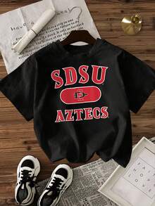 Women's-Shirt Casual Loose Fit Black White Options SDSU Aztecs Print College Style Daily Wear Shirts Summer Tops Graphic Tees Summer Outfits Women Graphic Tees Women Crop Tops Tops Women Vintage Cotton Cute Clothes Women - 黑色 - 查看 2