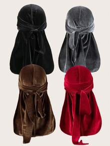 4 Packs Solid Color Velvet Durags With Ties - Pirate-Style Unisex Headwear For Outdoor Sports Pirate Hat Pirate Costume - 4Pcs - View 13