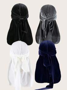 4 Packs Solid Color Velvet Durags With Ties - Pirate-Style Unisex Headwear For Outdoor Sports Pirate Hat Pirate Costume - 4Pcs - View 15