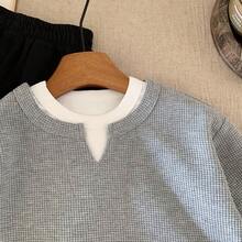 1件装男童二合一华夫格针织休闲绅士卫衣，秋季新款儿童时尚套头衫
