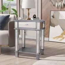 Mirrored Accent Silver Bedside Table Nightstand W/ Drawer&Open Shelf - 銀色 - 查看 2