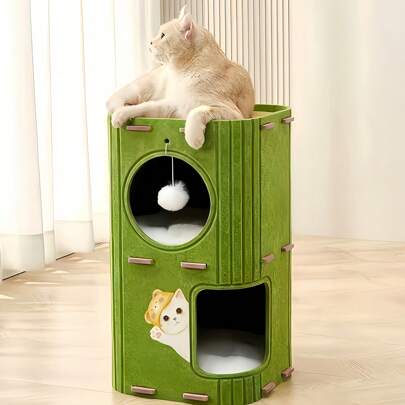 SUNFIONA [Space-Saving 3D Tree-Shaped Cat Condo] Shaped Cat Condo With Scratching Posts & Hanging Toys | Green, Detachable & Easy To Clean For Multiple Cats, Cat Furniture, Pet Entertainment, Playful Pet Design