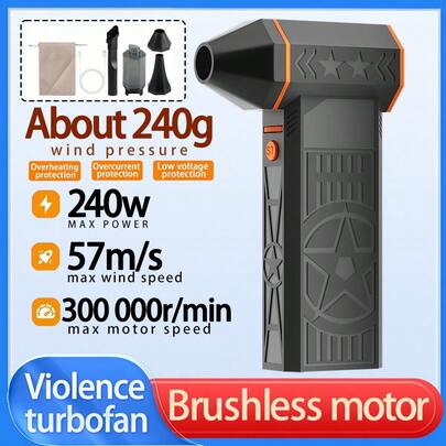300,000RPM Turbo Fan High Power Jet Air Blower, Variable Speed Knob, Heavy Duty Duster Blower, Suitable For Computer, Car, Dryer, Reusable Jet Fan For Computer, Keyboard, Car, Home, Leaves, Snow, Outdoor Camping, 8000mAh Battery