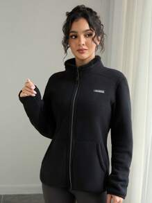 Women's Outdoor Casual Warm Thick Jacket, Fashionable Loose Long Sleeve Jacket Suitable For 5-20 Years Old, Autumn/Winter, Fleece Material, Suitable For Skiing And Other Sports - Black - View 4