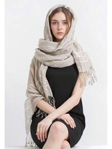 Lightweight Summer Scarf Light Shawl Wrap Linen Feel Scarves For Men And Women - 棉棕色漸層色 - 查看 10