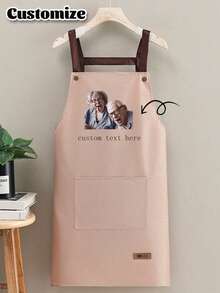 1pc Customized Black Kitchen Cooking Apron, Modern Polyester Oil-Proof Apron, Black Kitchen Apron, Polyester Apron For Garden, Kitchen And Housework Perfect For Home, Restaurant, And Kitchen Cooking