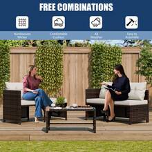 Vongrasig 3 Piece Patio Furniture Sets, All-Weather PE Wicker Outdoor Sofa Couch Sectional Set, Small Conversation Set For Garden/Patio W/Cushion, Glass Table - 白色 - 查看 7