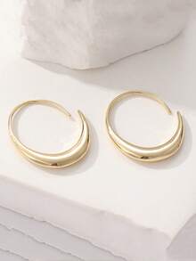 复古铜质简约圆形耳环，适合女士佩戴，时尚百搭，波西米亚风格耳环 - 金色 - 查看 4