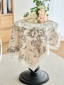 1 Stück schwarze Tischdecke mit Blume Muster, amerikanischer Landhausstil mit Spitzenrand, vielseitig einsetzbar für Esstisch, Küche, täglichen Gebrauch, Feste, Partys, Abendessen, Mikrowelle, Heimdekoration, für alle Jahreszeiten