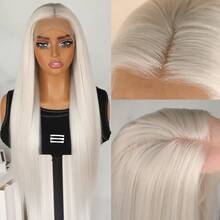 26 Inches Long Silky Straight White Color Synthetic Lace Front Wigs 13x4 Lace Area Free Part Pre Plucked With Baby Hair Around Natural Hairline Glueless Heat Resistant Fiber Frontal Lace Wig For Fashion Women Girls Party Vacation Show Makeup Use Daily Wear - Trong sáng - Xem 2