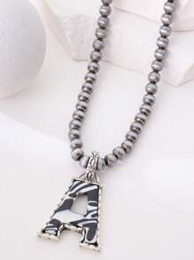 1pc Western Country Style Vintage Textured CCB Multicolor Leopard Print Black & White Plaid 26 Letter Minimalist Pendant Necklace, Sweater Chain