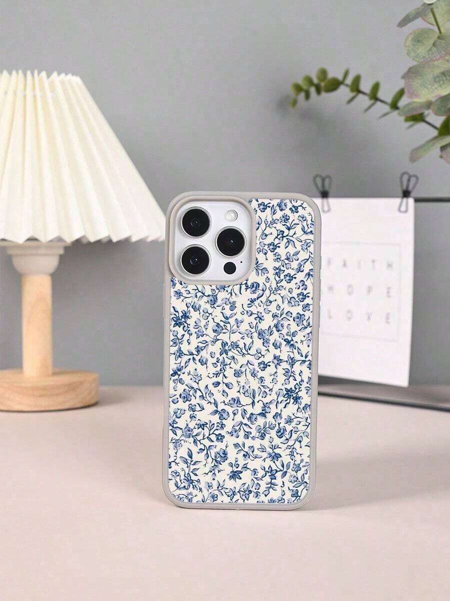 Teléfono 1PC GALLAPLE Teléfono móvil con estampado de flores pequeñas azules, diseño magnético con material anticaídas, a prueba de golpes y arañazos, compatible con X/XS/XSMAX/11/11pro/11promax/X/XS/XSMAX/11/11pro/11promax/12/12pro/12promax/13/13pro/13promax/14/14plus/14pro/14promax/15/15plus/15pro/15promax/16/16plus/16pro/16promax - Gris Claro - Ver 1