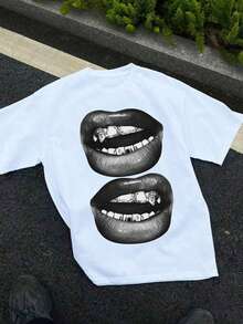 Boys & Teens' Casual Graphic Print Round Neck Short Sleeve T-Shirt, Summer Top - White - View 1