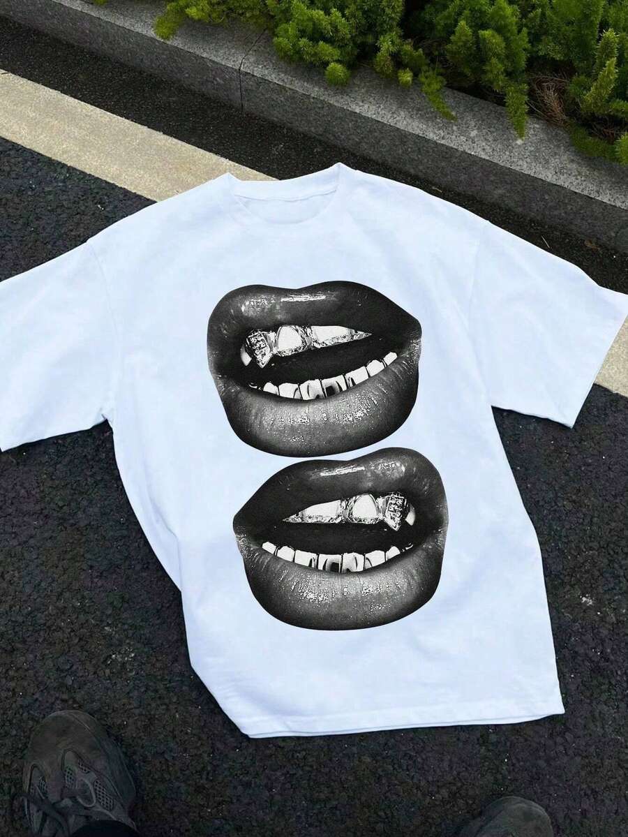 Boys & Teens' Casual Graphic Print Round Neck Short Sleeve T-Shirt, Summer Top - White - View 1