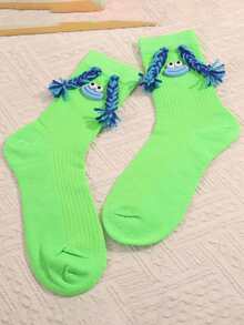 Meias Dopamine Girl Rabo de Porco Boca de Salsicha Meias de Cano Médio Ugly Doll Design de Cor Contrastante Meias para Uso Externo, Meias Bonitas e Divertidas, Meias de Outono