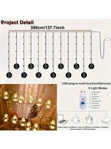 12pcs Warm Color Wishing Ball String Lights, Transparent Ball Lamps With USB Port, Hanging Decor Lights, Suitable For Christmas, Thanksgiving, Halloween, Birthday And Indoor Party Decoration | Classic Style