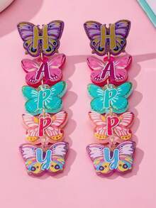 1 pereche cercei lungi din acrilic cu fluture multicolor imprimat cu jeleu, cercei suspendați la modă pentru femei