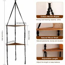 YF10 Macrame Corner Shelf Wall Hanging 2 Tier Black Corner Floating Shelves Boho Wall Decor Rustic Wooden Plant Shelf Storage Rack For Bedroom Living Room Bathroom - BlackShelf - 查看 2